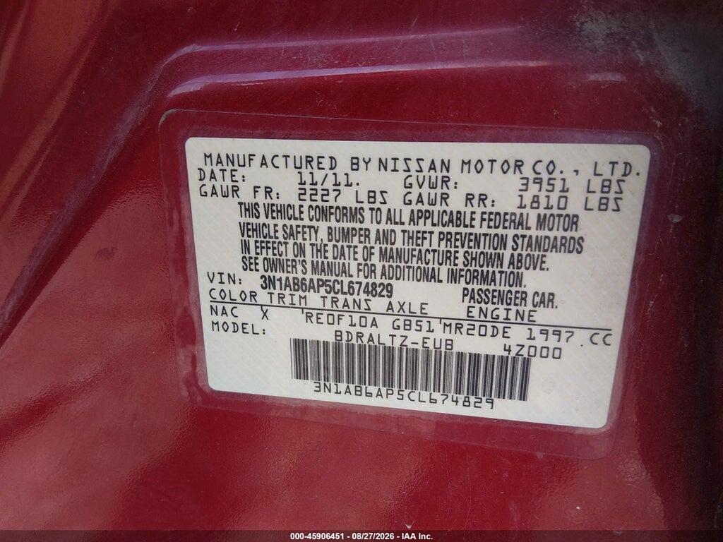 3N1AB6AP5CL674829 2012 NISSAN SENTRA photo no. 9