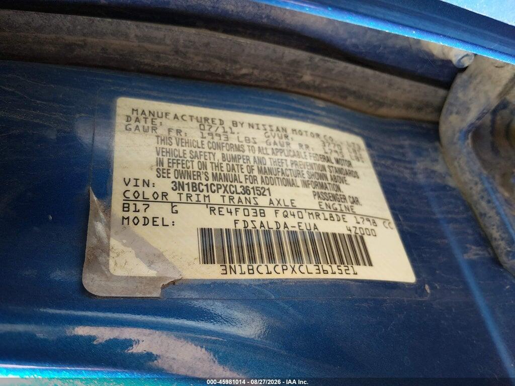 3N1BC1CPXCL361521 2012 NISSAN VERSA photo no. 9