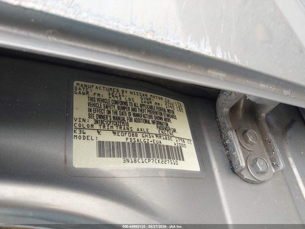 3N1BC1CP7CK237510 2012 NISSAN VERSA photo no. 9