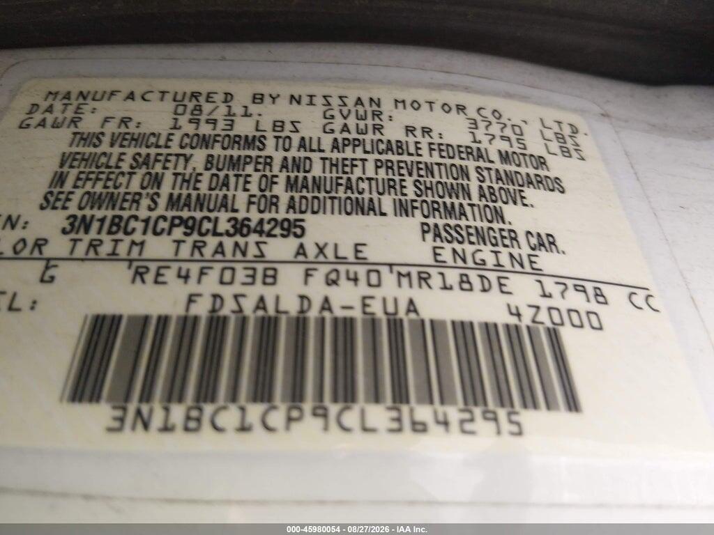 3N1BC1CP9CL364295 2012 NISSAN VERSA photo no. 9