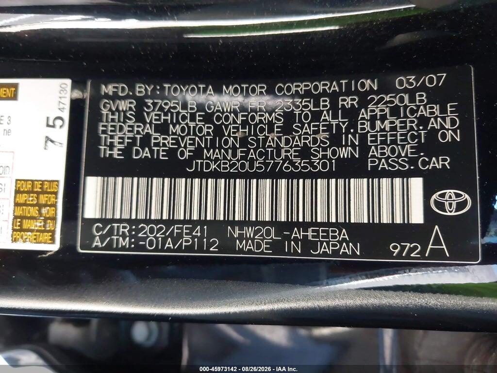 JTDKB20U577635301 2007 TOYOTA PRIUS photo no. 9