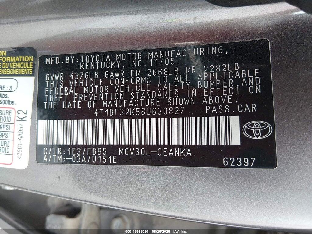 4T1BF32K56U630827 2006 TOYOTA CAMRY photo no. 9