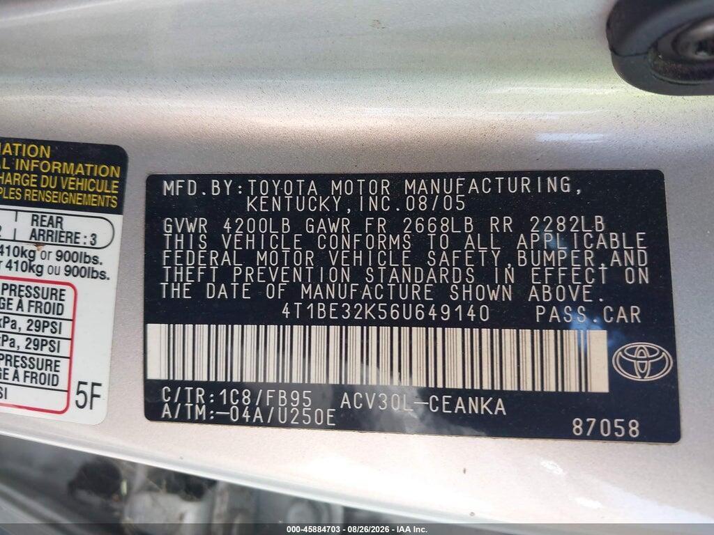 4T1BE32K56U649140 2006 TOYOTA CAMRY photo no. 9