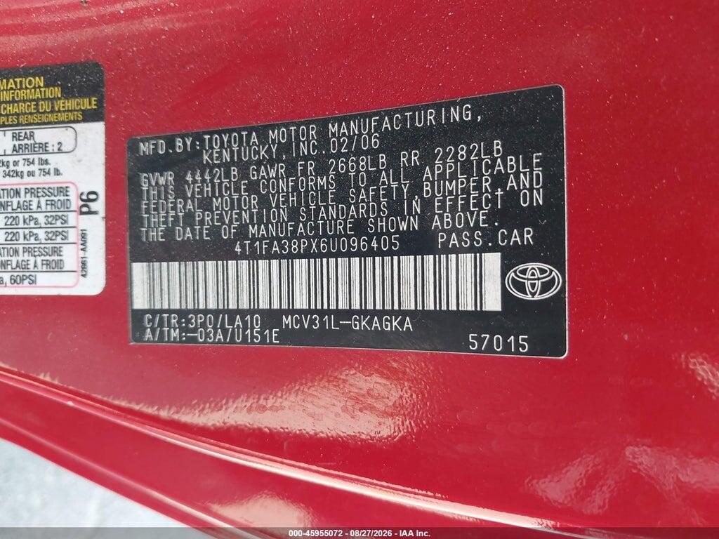 4T1FA38PX6U096405 2006 TOYOTA CAMRY SOLARA photo no. 9