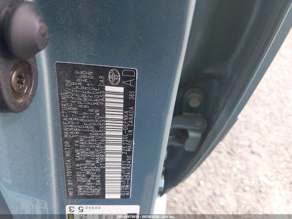 2T1BR32E76C653531 2006 TOYOTA COROLLA photo no. 9