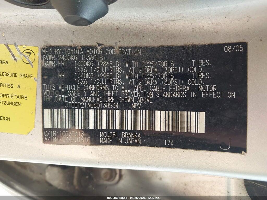 JTEEP21A060138534 2006 TOYOTA HIGHLANDER photo no. 9