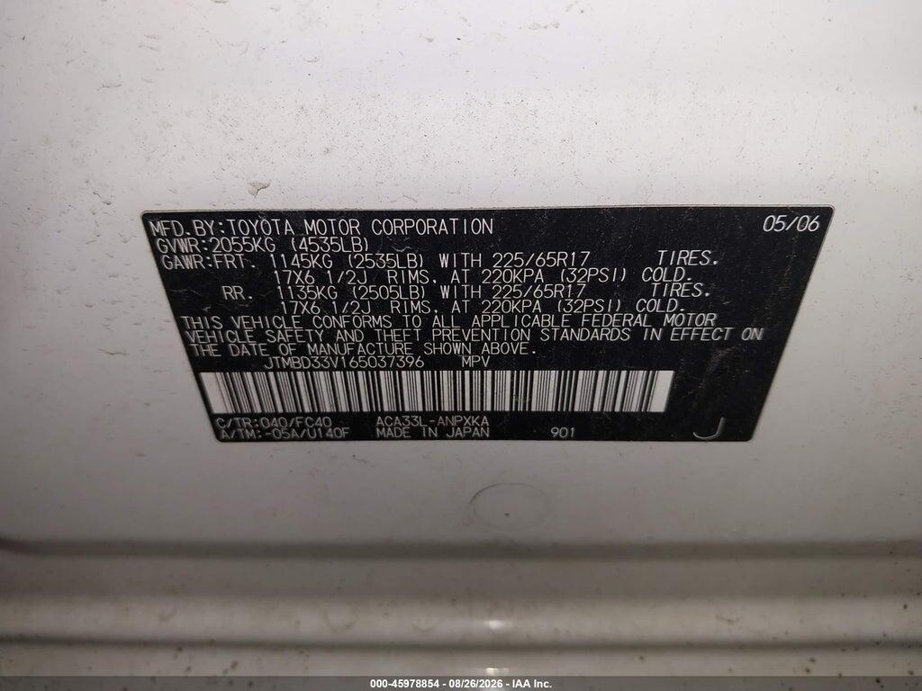 JTMBD33V165037396 2006 TOYOTA RAV4 photo no. 9