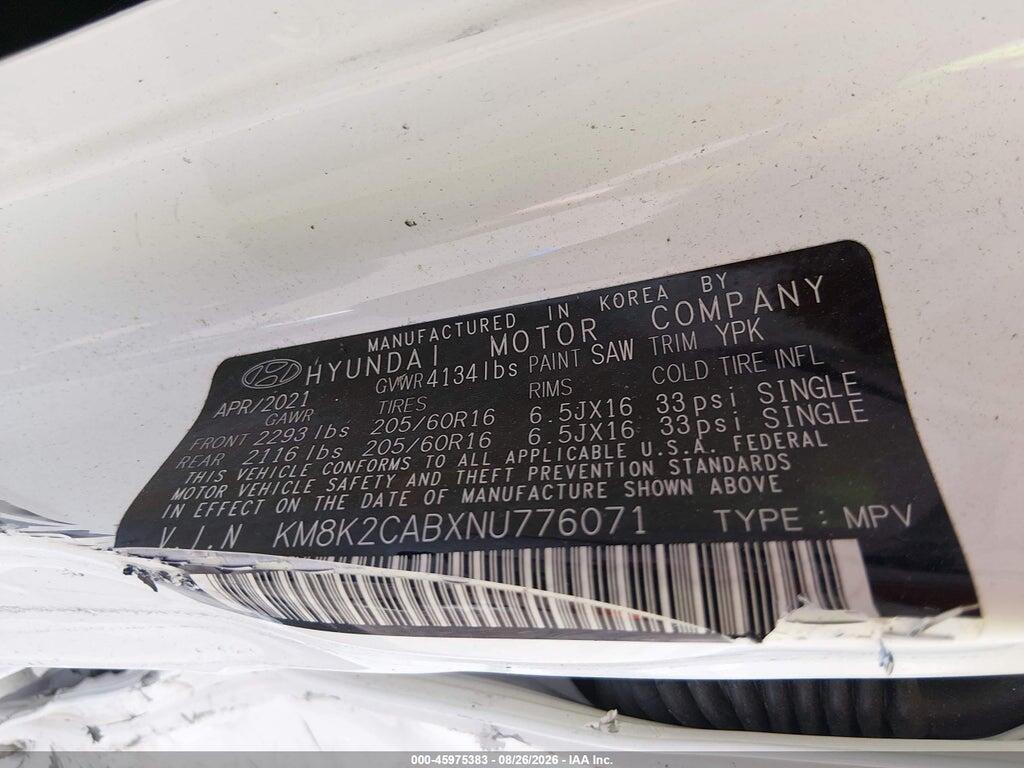 KM8K2CABXNU776071 2022 HYUNDAI KONA photo no. 9