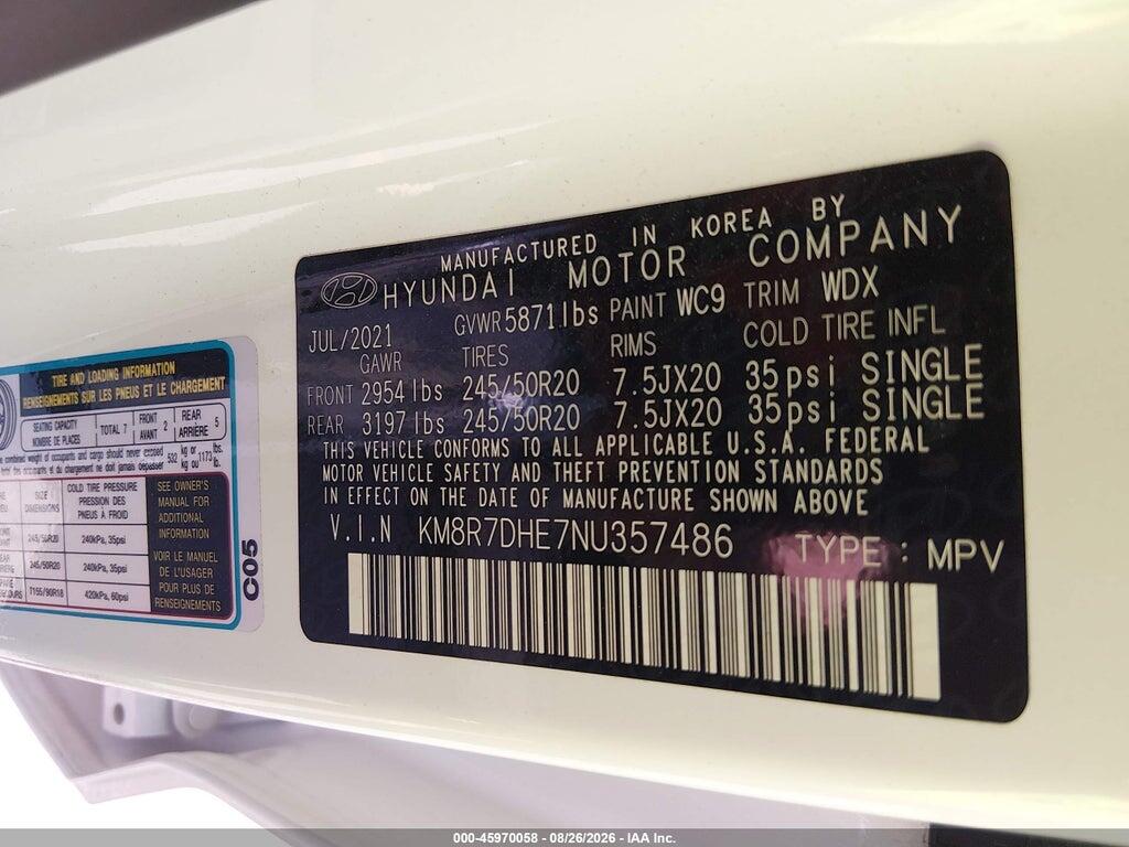 KM8R7DHE7NU357486 2022 HYUNDAI PALISADE photo no. 9