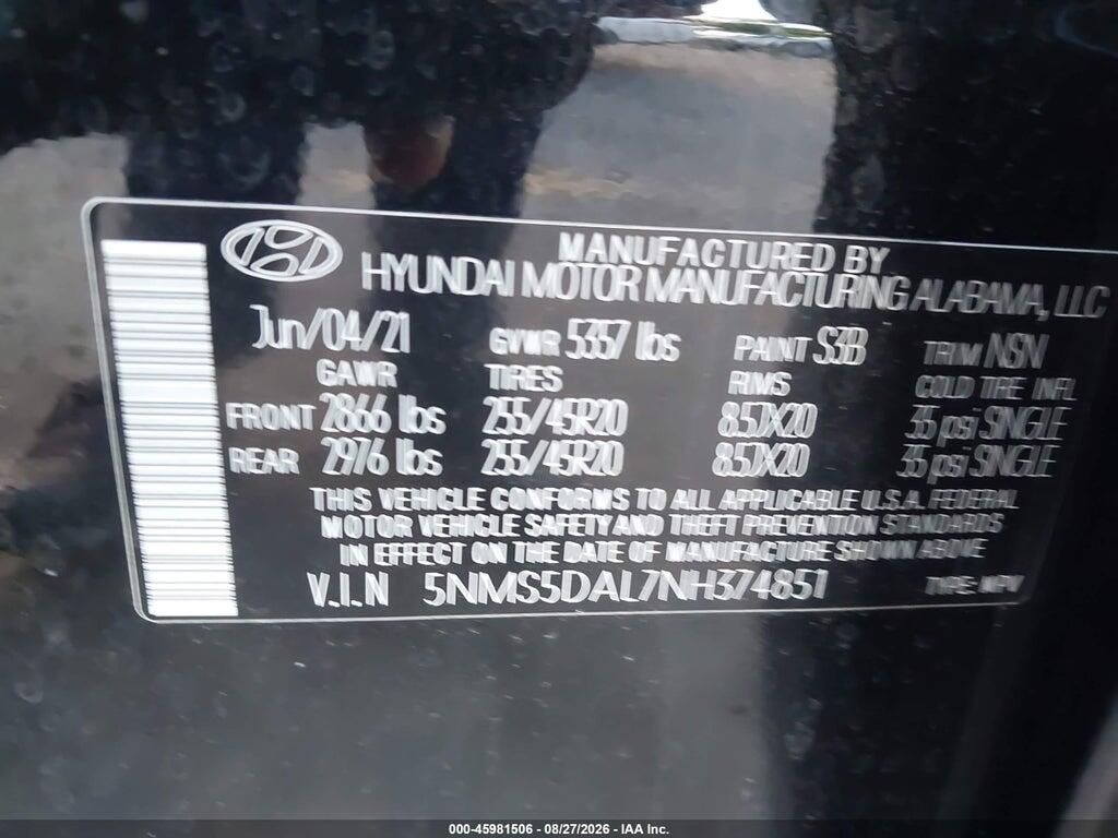 5NMS5DAL7NH374851 2022 HYUNDAI SANTA FE photo no. 9