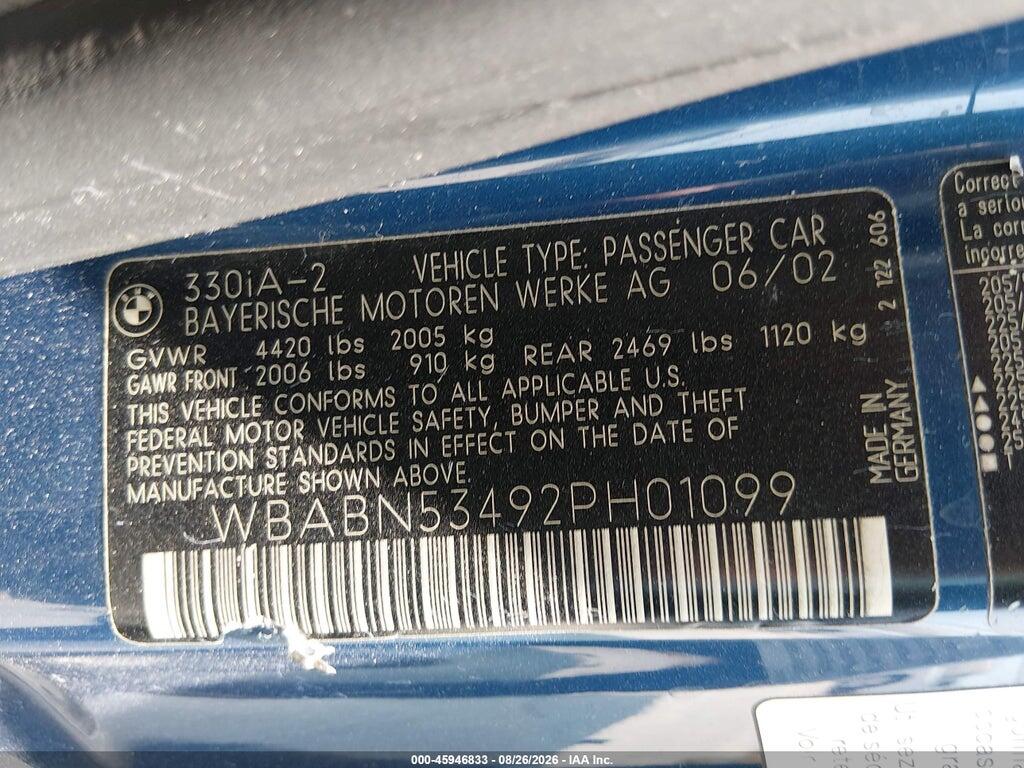 WBABN53492PH01099 2002 BMW 330CI photo no. 9