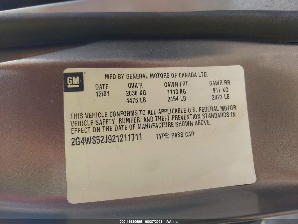 2G4WS52J921211711 2002 BUICK CENTURY photo no. 9