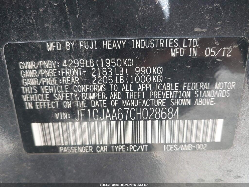 JF1GJAA67CH028684 2012 SUBARU IMPREZA photo no. 9