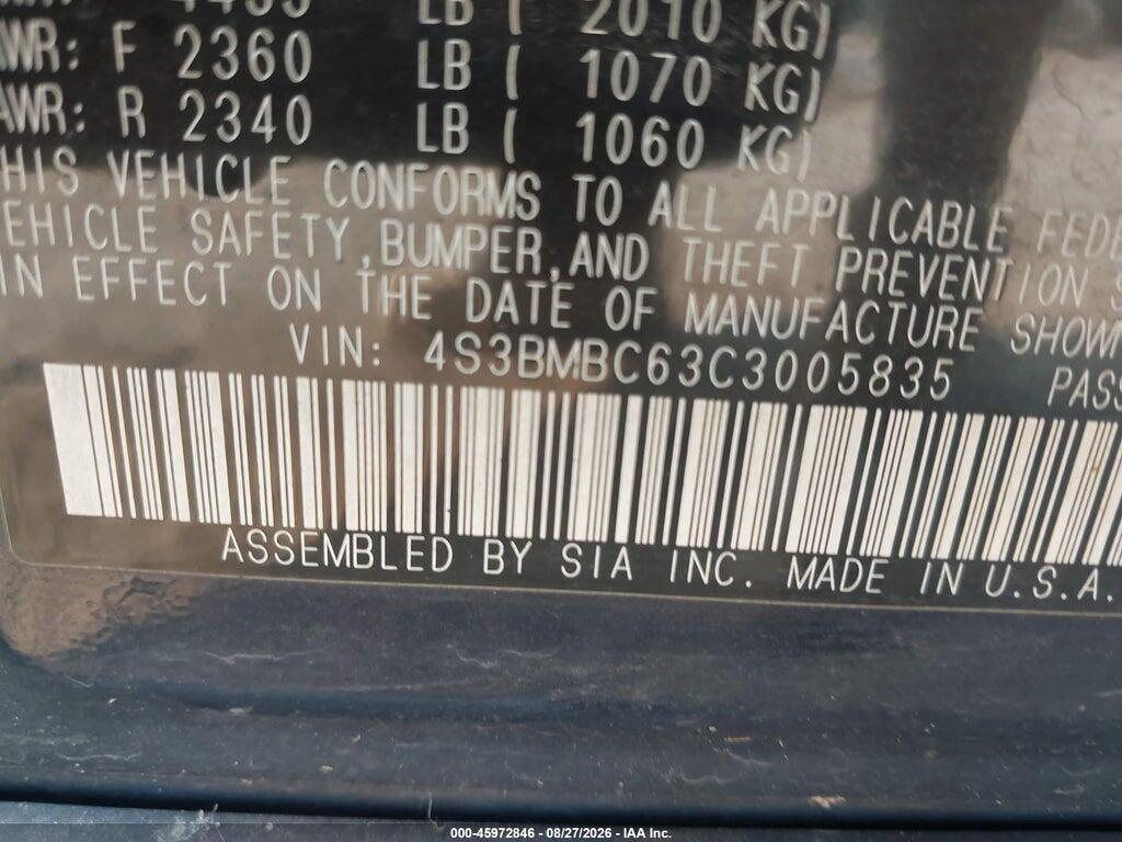 4S3BMBC63C3005835 2012 SUBARU LEGACY photo no. 9