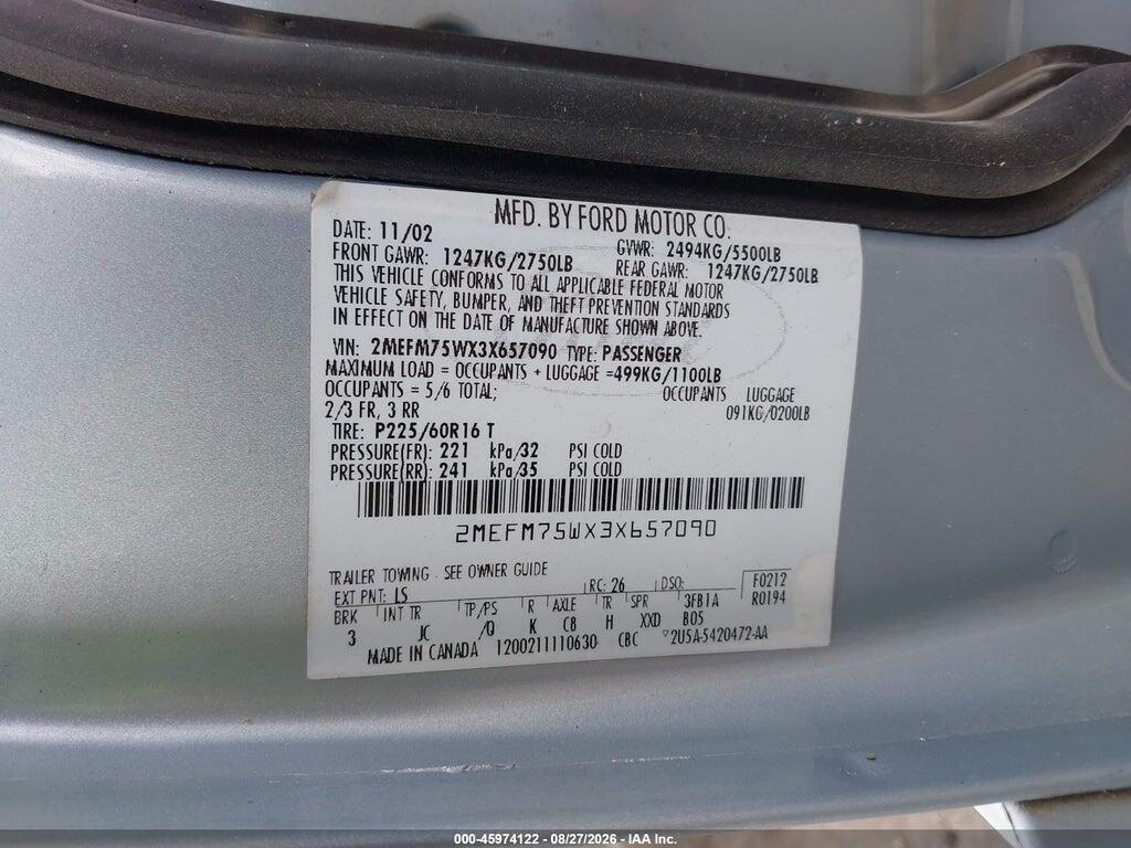 2MEFM75WX3X657090 2003 MERCURY GRAND MARQUIS photo no. 9