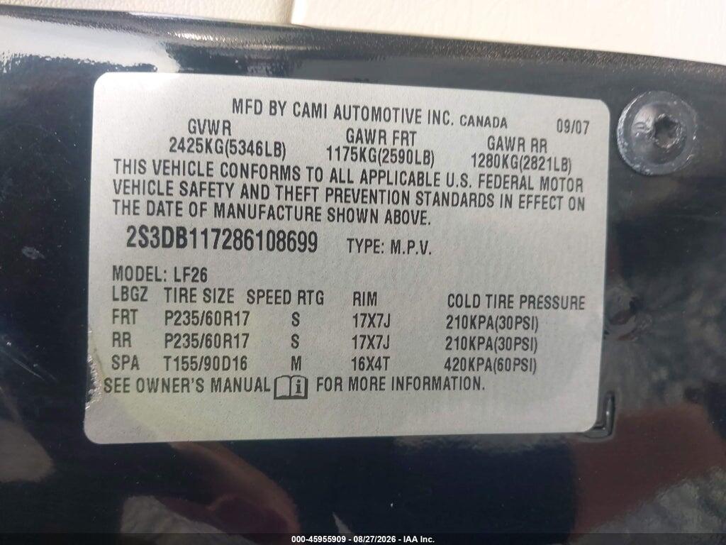 2S3DB117286108699 2008 SUZUKI XL7 photo no. 9