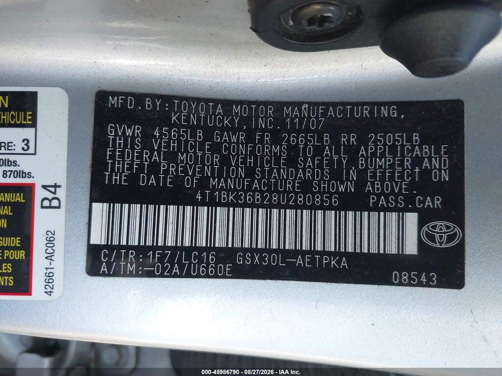 4T1BK36B28U280856 2008 TOYOTA AVALON photo no. 9