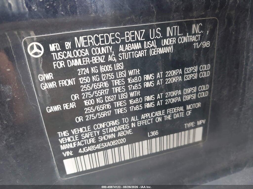4JGAB54E5XA082020 1999 MERCEDES-BENZ ML 320 photo no. 9