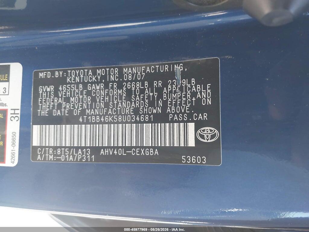 4T1BB46K58U034681 2008 TOYOTA CAMRY HYBRID photo no. 9