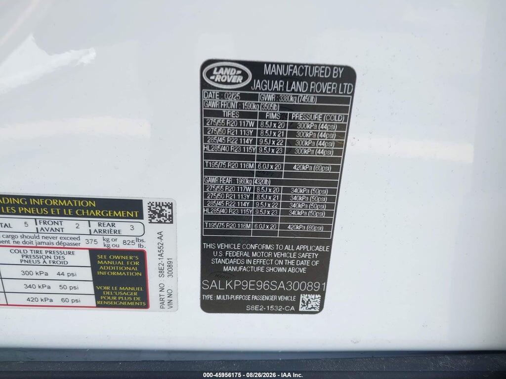 SALKP9E96SA300891 2025 LAND ROVER RANGE ROVER photo no. 9