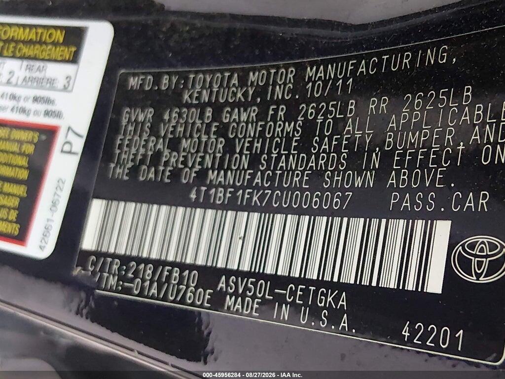 4T1BF1FK7CU006067 2012 TOYOTA CAMRY photo no. 9