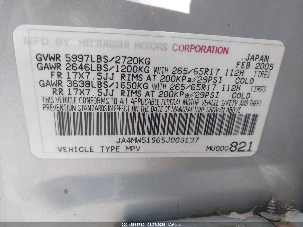 JA4MW51S65J003137 2005 MITSUBISHI MONTERO photo no. 9