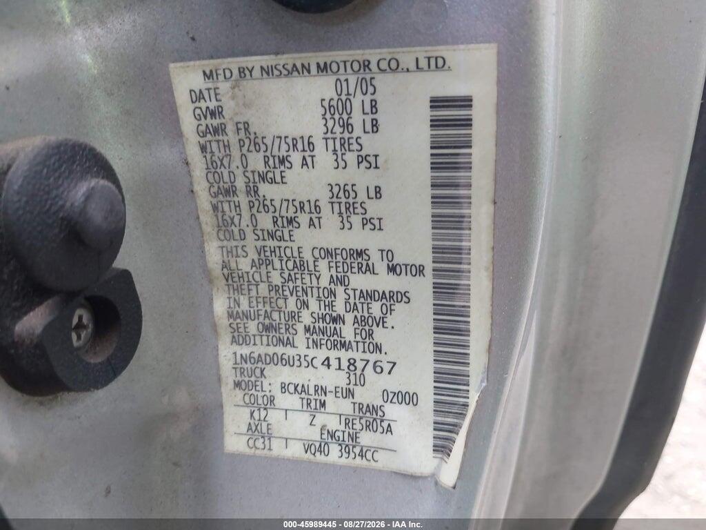 1N6AD06U35C418767 2005 NISSAN FRONTIER photo no. 9