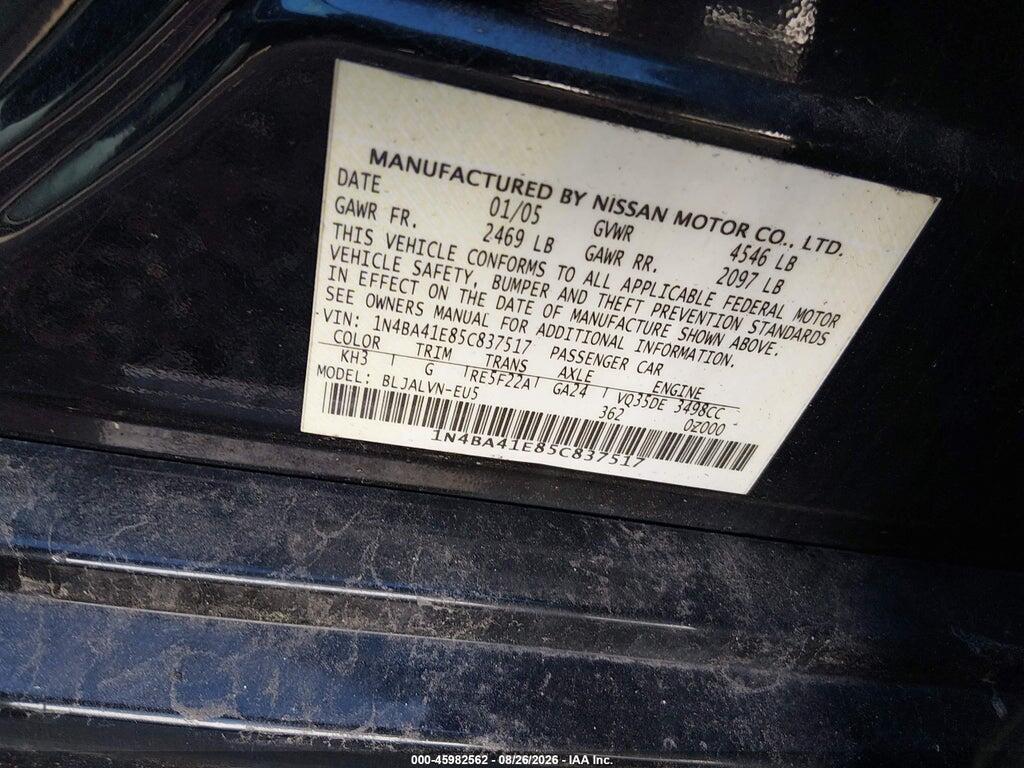 1N4BA41E85C837517 2005 NISSAN MAXIMA photo no. 9