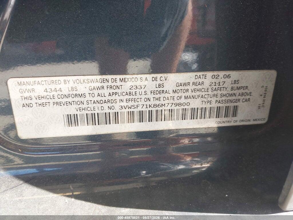 3VWSF71K86M779800 2006 VOLKSWAGEN JETTA photo no. 9