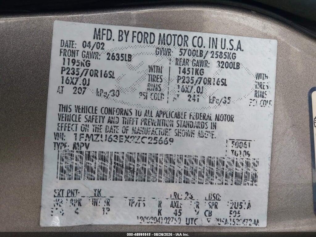 1FMZU63EX2ZC25669 2002 FORD EXPLORER photo no. 9