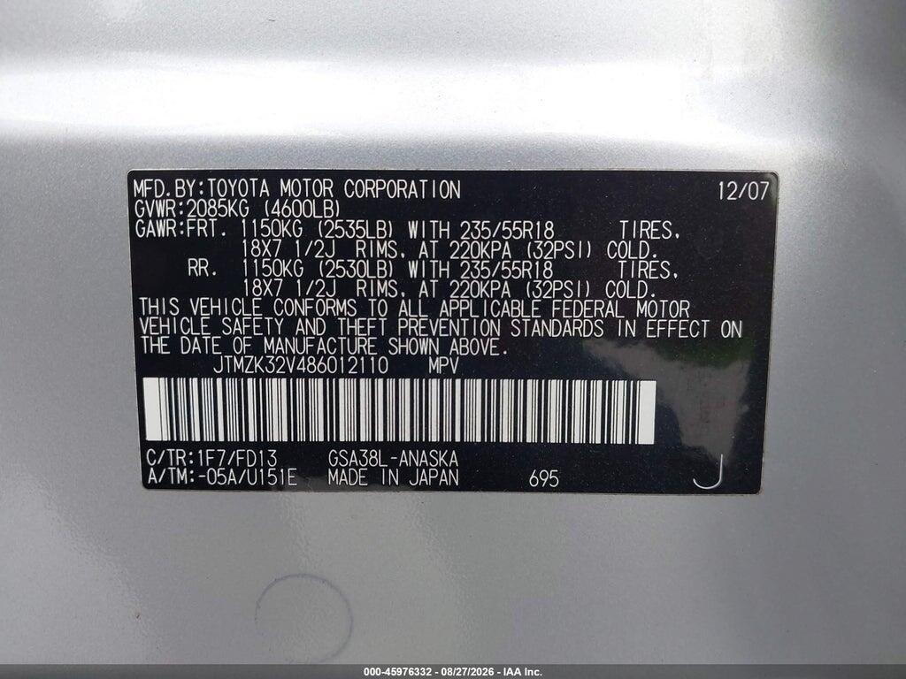 0JTMZK32V48601211 2008 TOYOTA RAV4 photo no. 9