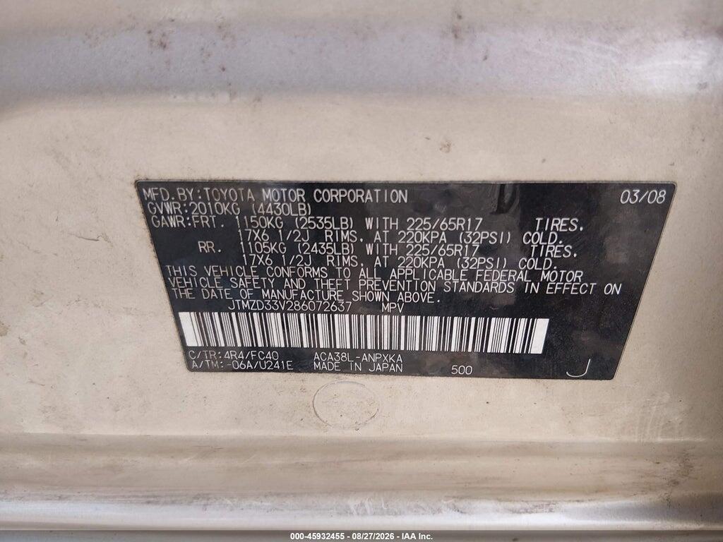 JTMZD33V286072637 2008 TOYOTA RAV4 photo no. 9