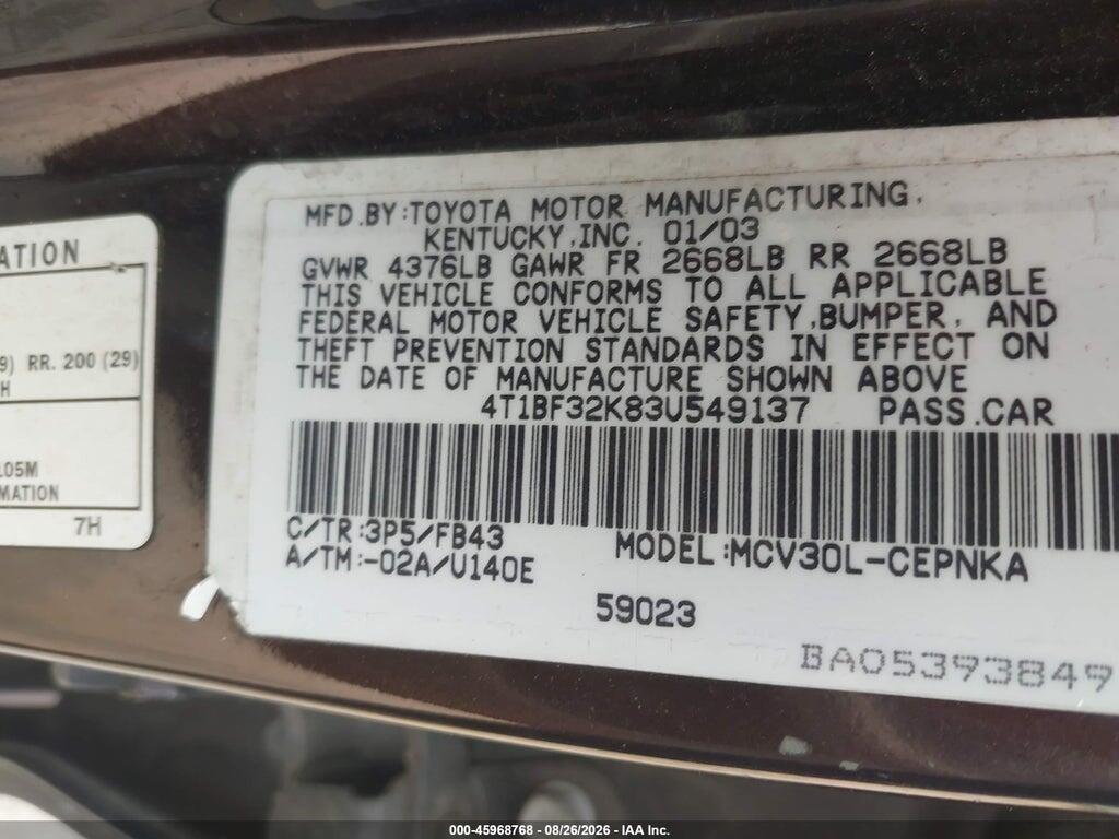 4T1BF32K83U549137 2003 TOYOTA CAMRY photo no. 9