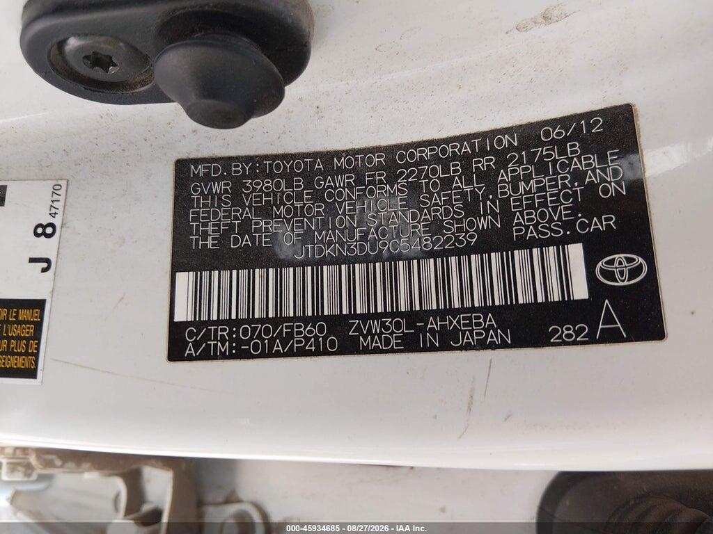 JTDKN3DU9C5482239 2012 TOYOTA PRIUS photo no. 9