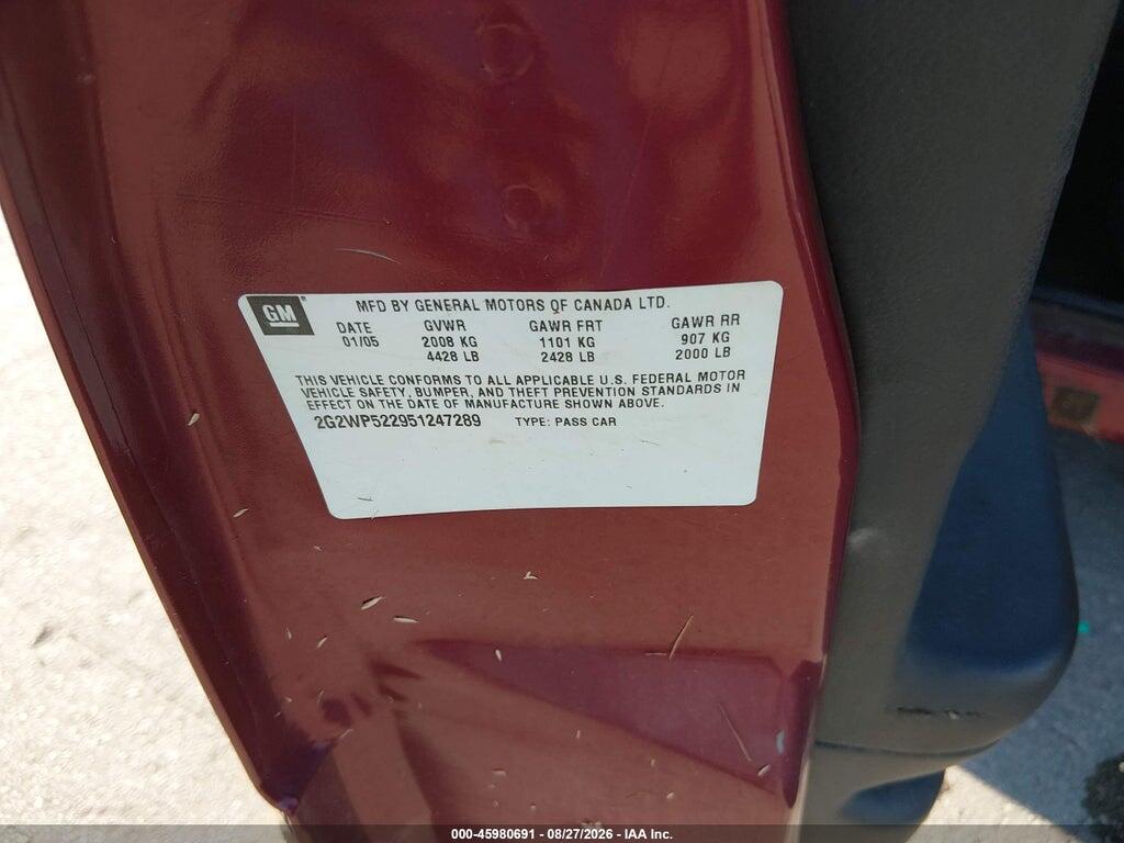 2G2WP522951247289 2005 PONTIAC GRAND PRIX photo no. 9