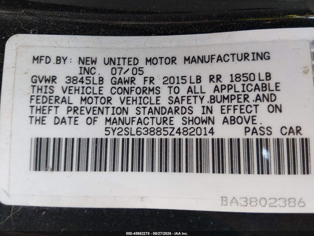 5Y2SL63885Z482014 2005 PONTIAC VIBE photo no. 9