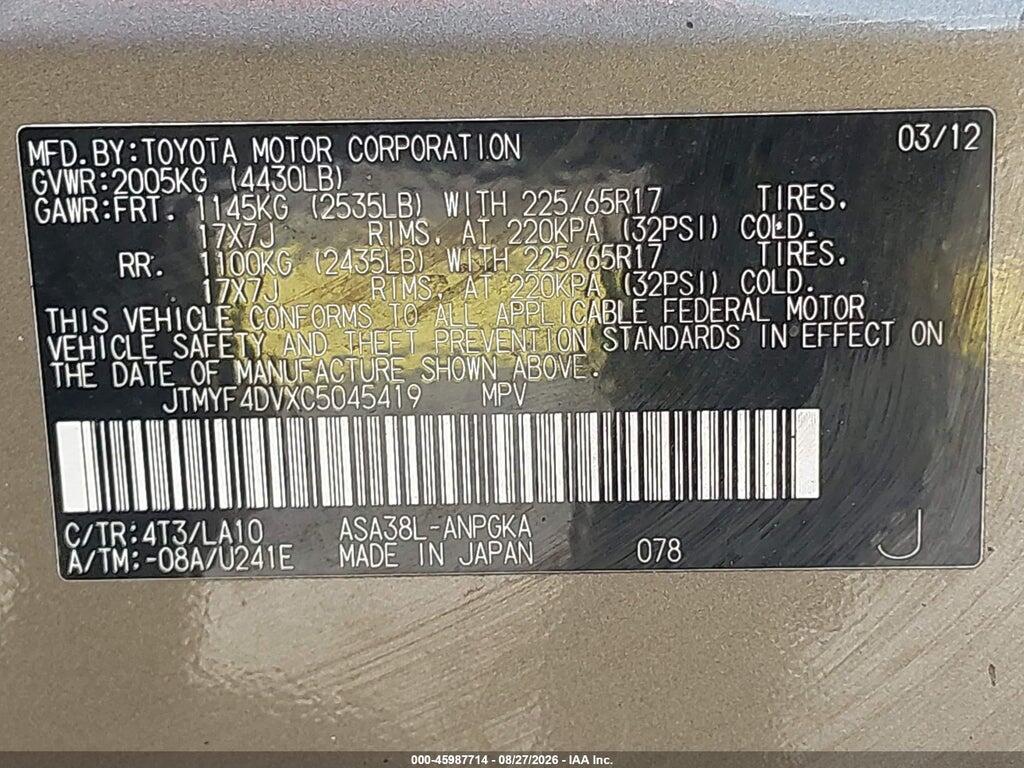 JTMYF4DVXC5045419 2012 TOYOTA RAV4 photo no. 9