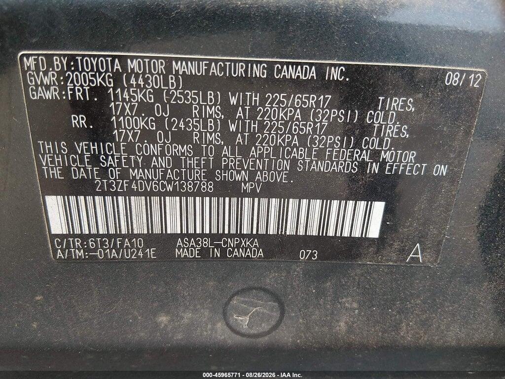 2T3ZF4DV6CW138788 2012 TOYOTA RAV4 photo no. 9