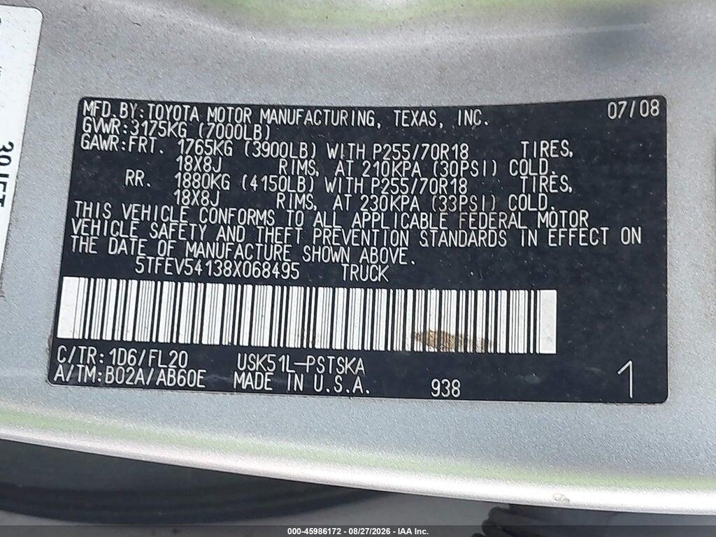 5TFEV54138X068495 2008 TOYOTA TUNDRA photo no. 9