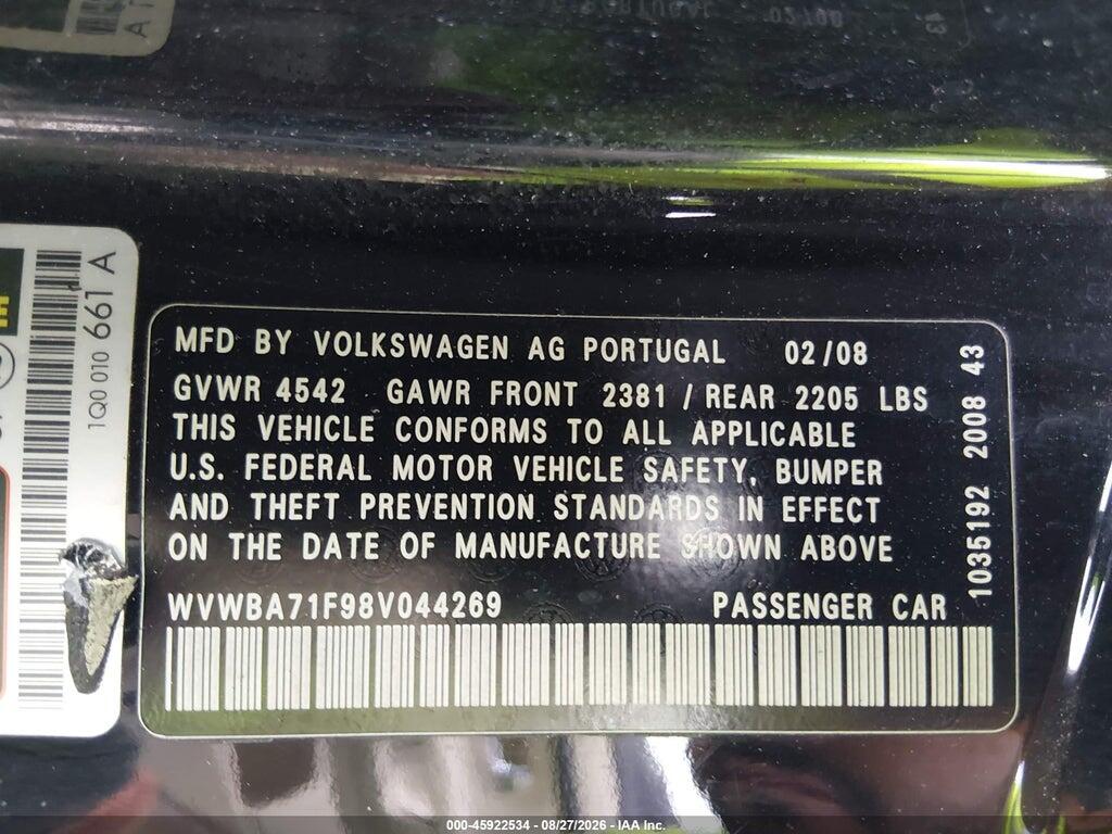 WVWBA71F98V044269 2008 VOLKSWAGEN EOS photo no. 9
