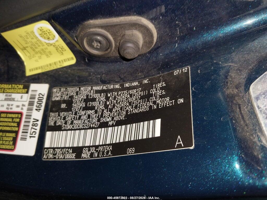 5TDKK3DC8CS274427 2012 TOYOTA SIENNA photo no. 9