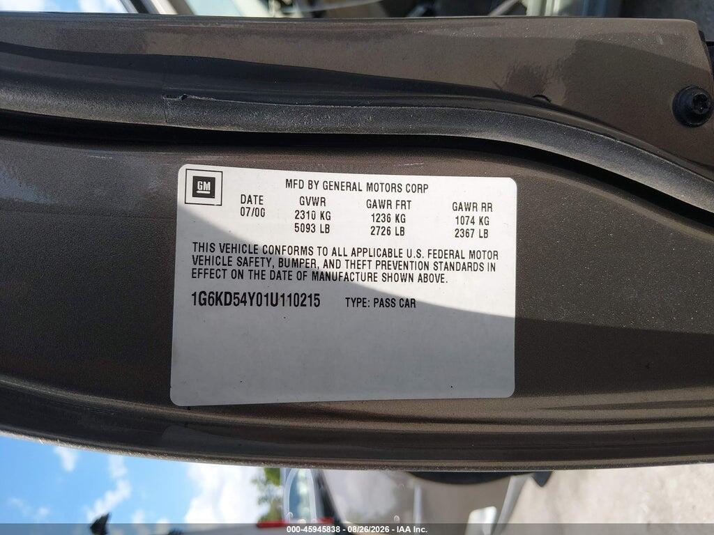1G6KD54Y01U110215 2001 CADILLAC DEVILLE photo no. 9