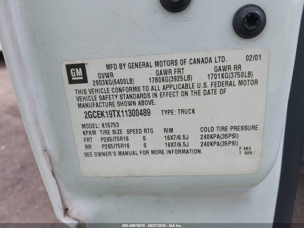 2GCEK19TX11300489 2001 CHEVROLET SILVERADO 1500 photo no. 9
