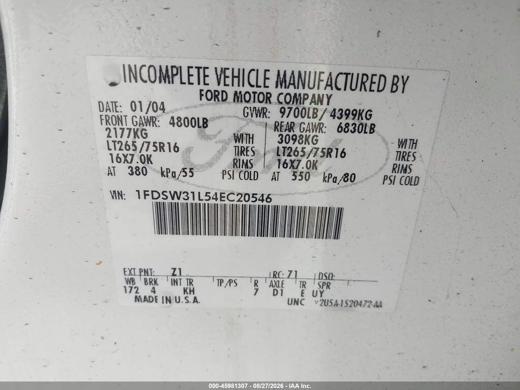 1FDSW31L54EC20546 2004 FORD F-350 photo no. 9