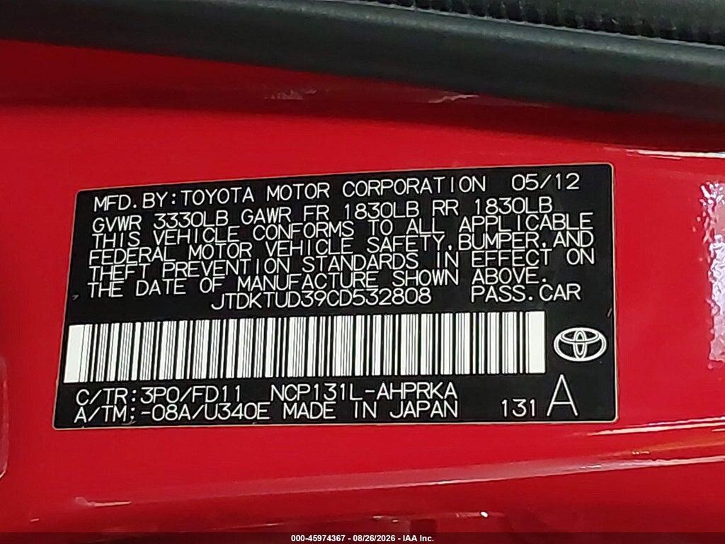 JTDKTUD39CD532808 2012 TOYOTA YARIS photo no. 9