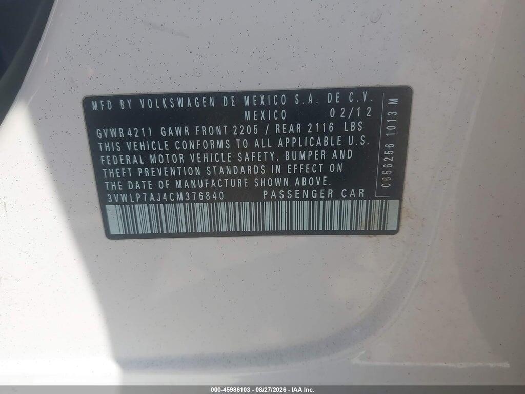 3VWLP7AJ4CM376840 2012 VOLKSWAGEN JETTA photo no. 9