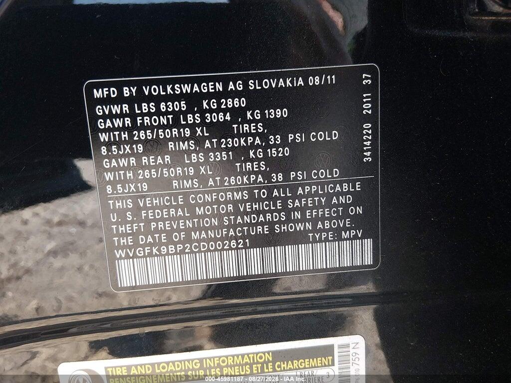 WVGFK9BP2CD002621 2012 VOLKSWAGEN TOUAREG photo no. 9
