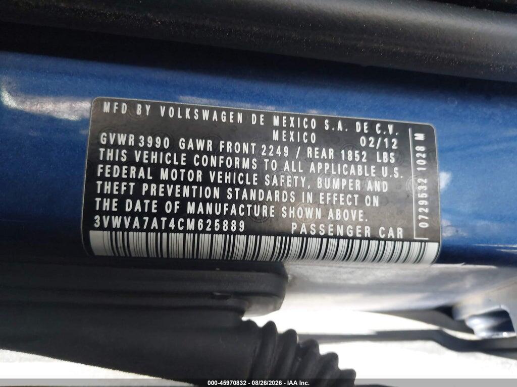 3VWVA7AT4CM625889 2012 VOLKSWAGEN BEETLE photo no. 9
