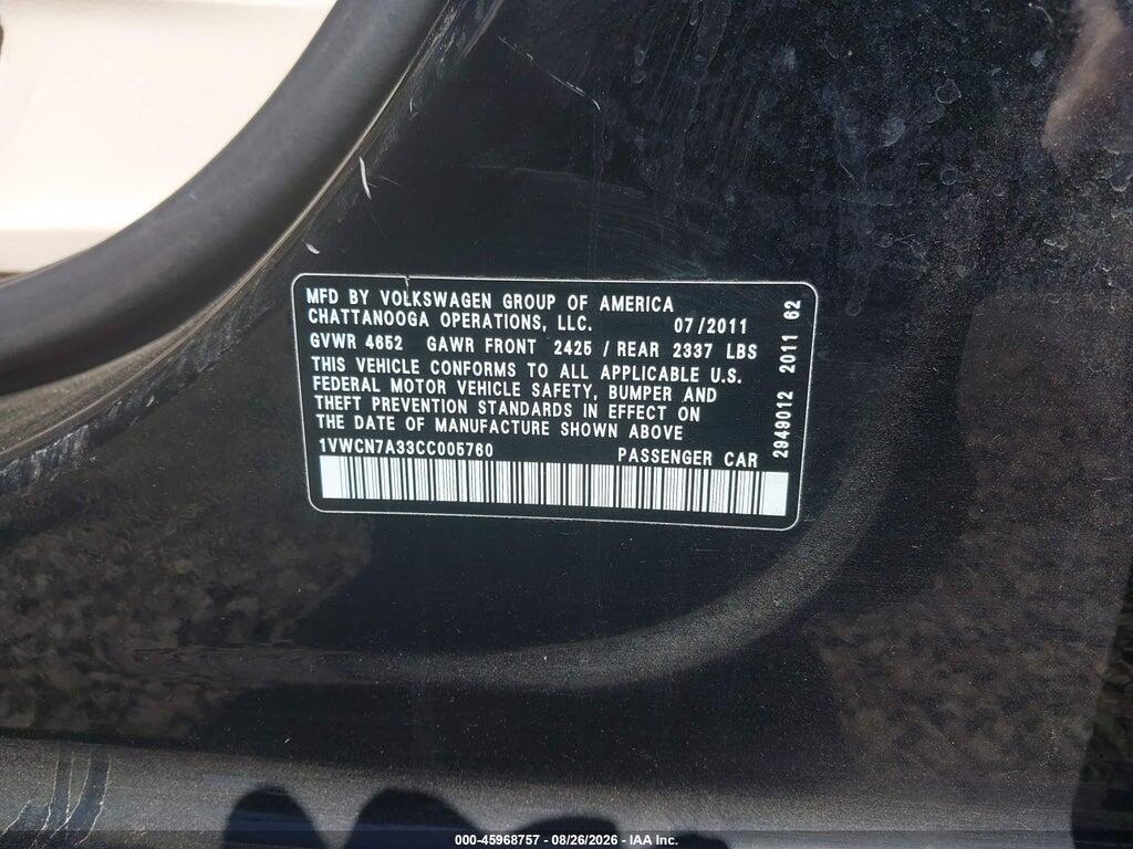 1VWCN7A33CC005760 2012 VOLKSWAGEN PASSAT photo no. 9