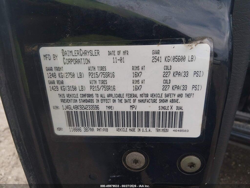 1J4GL48K92W233596 2002 JEEP LIBERTY photo no. 9